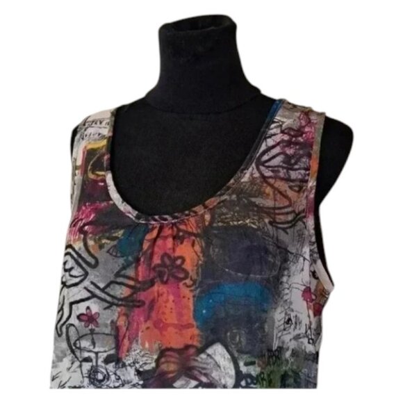 Papillon Blanc graffiti art print sleeveless top size M - Picture 2 of 11
